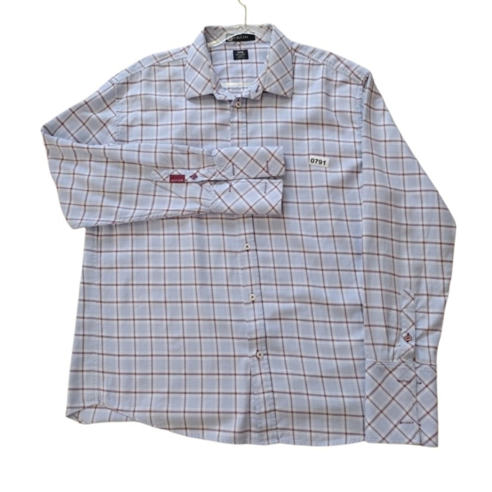 Sean John Button Up Shirt  Men's 3XL Blue Plaid Long Sleeve‎ French Cuffs